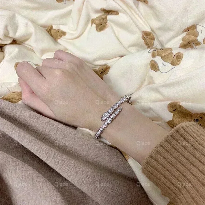 ES  Hot selling new  sterlingSilver full drill snake bone bracelet ladies personality fashion luxury jewelry party couple gift