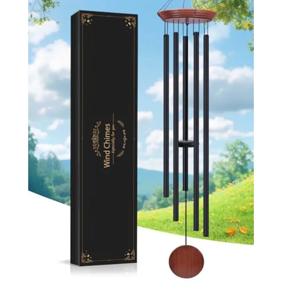 

60 очень больших мемориальных колокольчиков для улицы, глубокий звук, с 6 тяжелыми черными трубками, уникальный ветряной колокольчик для сада, на память о покойнику