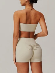 Yoga Set Women's Solid Color Sports Bra Anti-Exposure Push-Up Top High Waist Hip Lifting Shortd Running Fitness Suit 2025 New