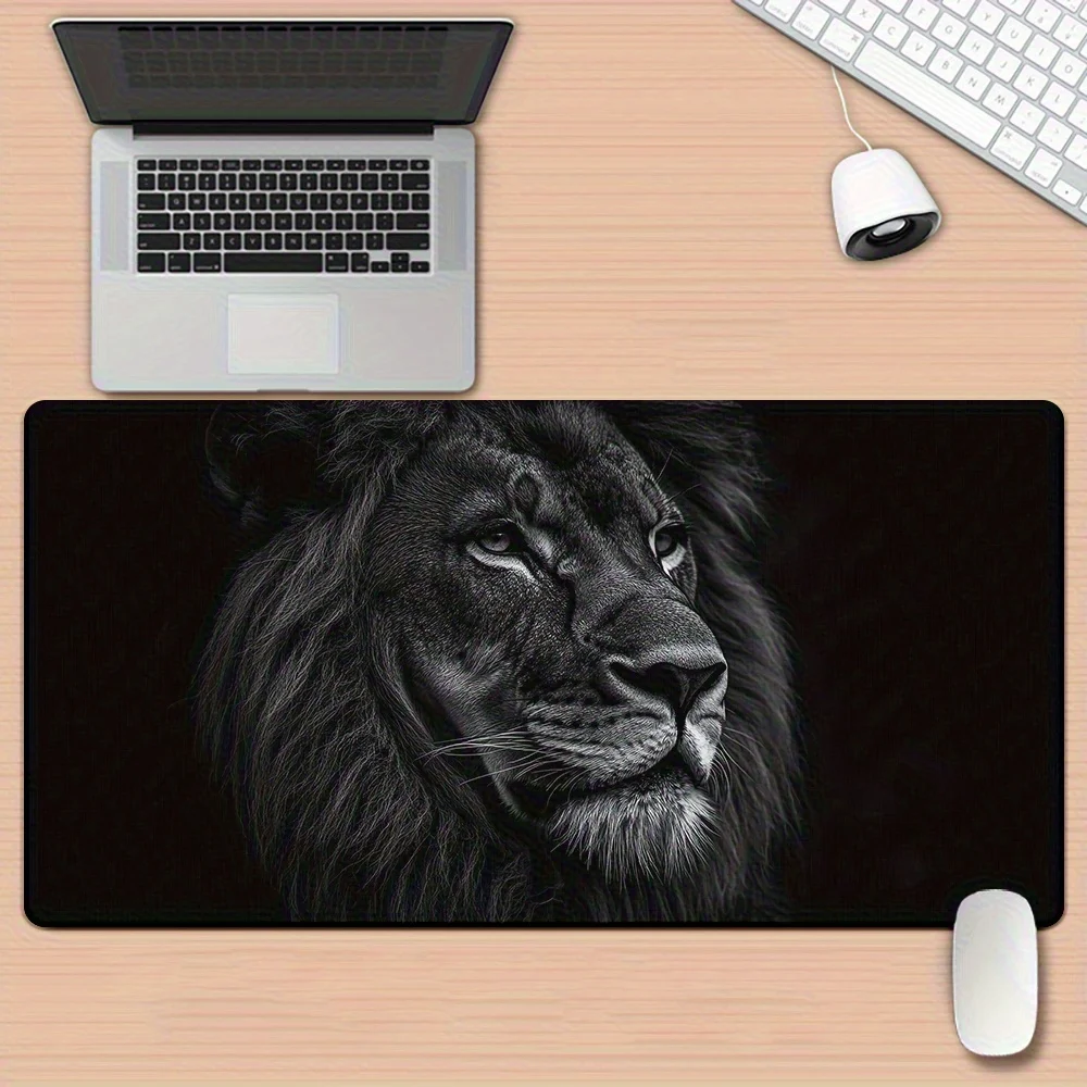 Black Lion Face XXL Desk Mat Large Gaming Mouse Pad Non-Slip Rubber Workstation Accessory