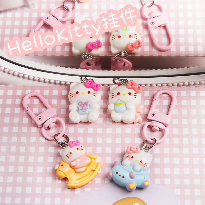 2025 New Sanrio Umbrella Hello Kitty Resin Keychain Kawaii Children Toys Trojan Horse Kitty Pendant Keyring Girls Christmas Gift