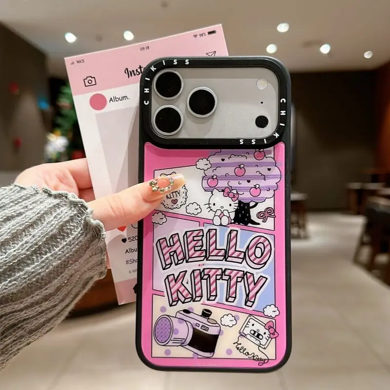 

Cartoon Kawaii Hello Kitty Sanrio Girlish Phone Case For IPhone 17 Pro Max 16 15 14 Plus Silicone Bracket Anti-drop Back Cover