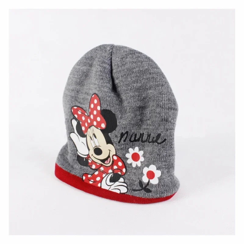 Disney Kids Minnie Cotton Caps Gloves 2 Pcs/Set Cartoon Figures Kawaii Beanie Knitted Elastic Hat Winter Warm Girl Birthday Gift