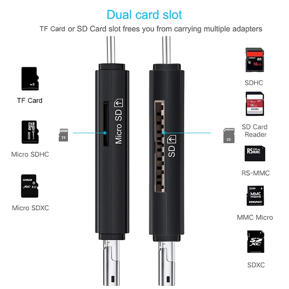 Lector de tarjetas 3 en 1 OTG USB 2,0, adaptador de tarjeta SD TF, unidad Flash, lector de tarjetas de memoria, transmisión de datos para teléfono y PC