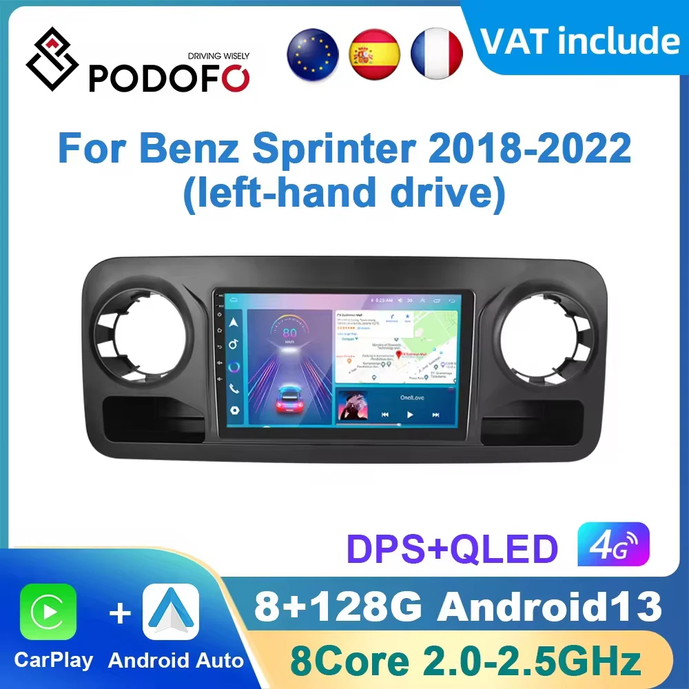 Podofo Android Carplay Car Radio For Benz Sprinter 907 910 2018 - 2022 Android Auto Multimedia Player GPS Navigation RDS Radio