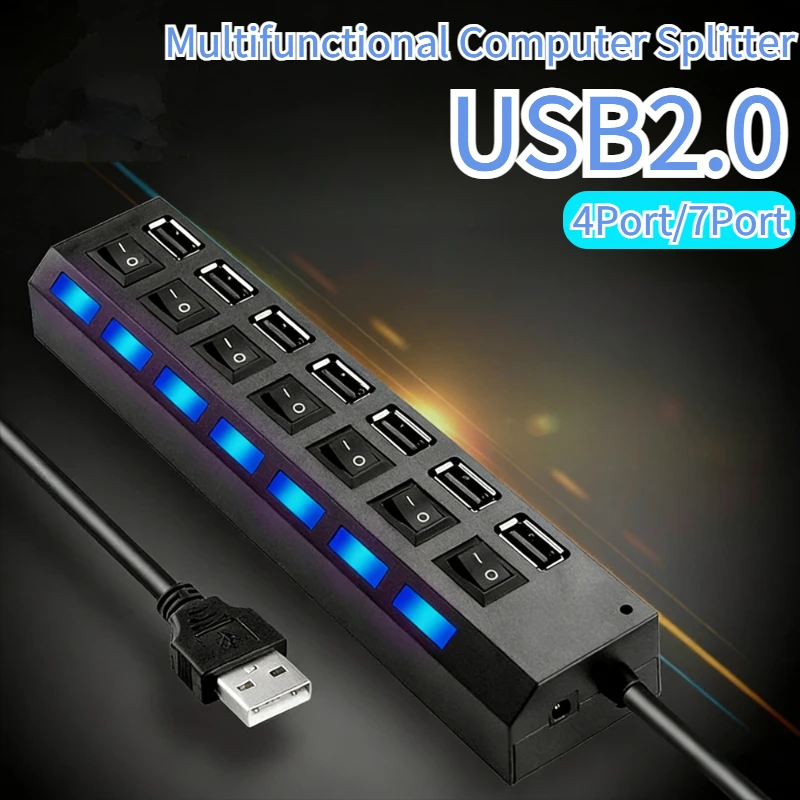 High Speed 4/7 Ports USB HUB 2.0 Adapter Expander Multi USB 