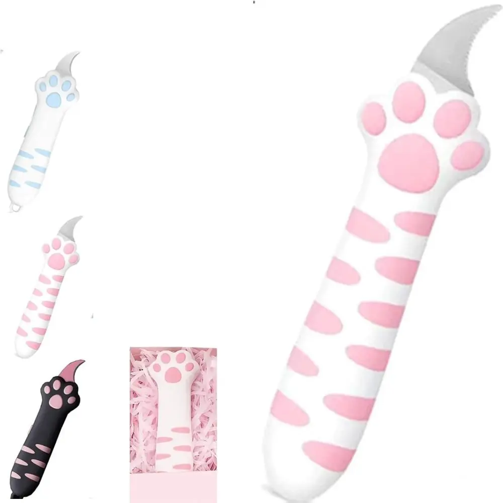 Cute Plastic Cat Paw Box Cutter Cartoon School Office Supplies Paper Cutting Tool Cat Box Paper Cutter