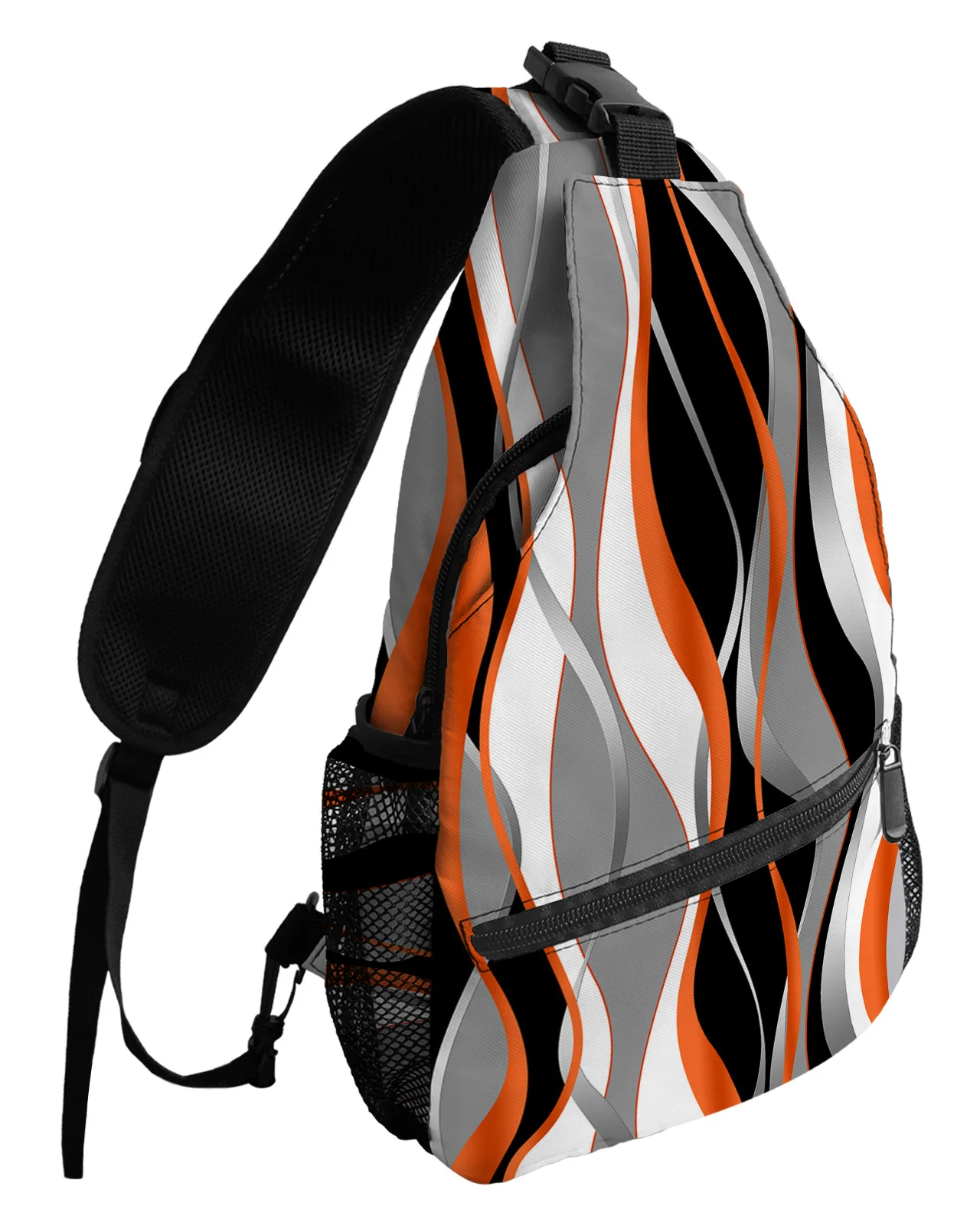 Bolso de pecho naranja degradado de líneas abstractas para mujeres y hombres, bolsos de mensajero impermeables, bolso cruzado de un hombro, bolso deportivo de viaje femenino