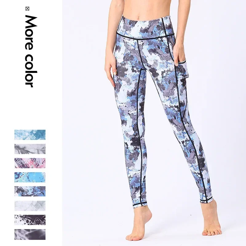 Hot Sale Women Printed Slim Fit Elastic Leggings with Pockets Outdoor Fitness Casual High Waist Pant Gym Dancing Leggings 7Z