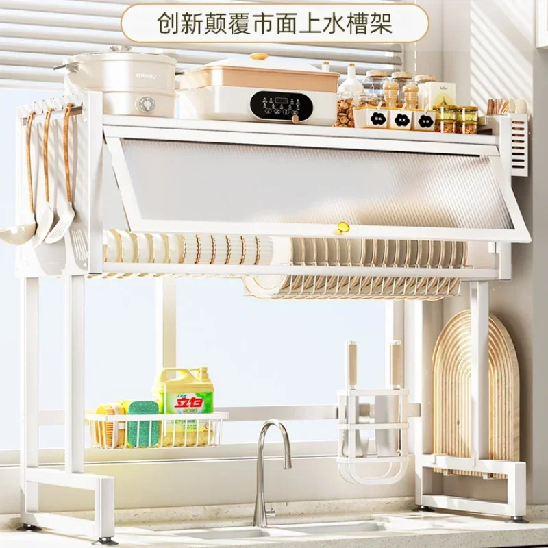 Shuaishi kitchen sink storage rack, dishwashing sink, dustproof cupboard, multi-function dishes storage drainage shelf on sink