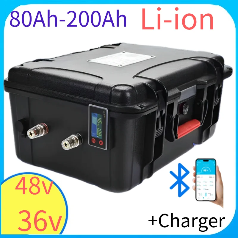 Batterie Lithium Li ion Étanche, 36V, 100Ah, 200Ah, 48V, 150Ah, avec Bluetooth, pour Tricycle, Voiturette de Golf 5000W, avec C