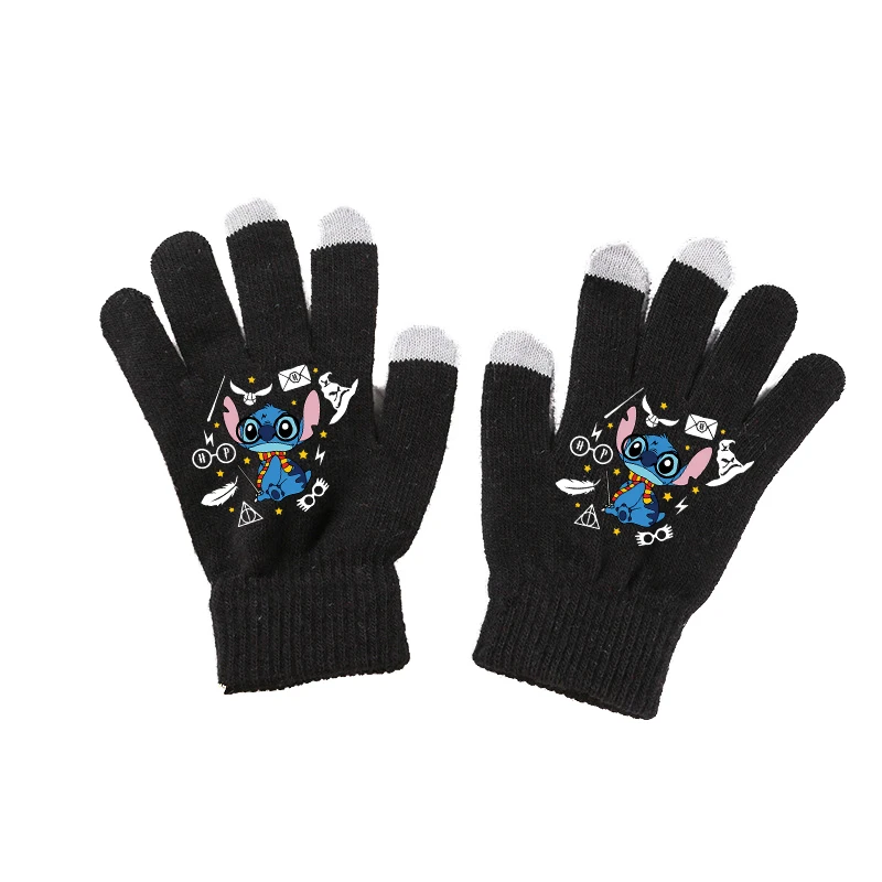 AliExpress MINISO Stitch Disney Gloves Cartoon Kawaii Print Finger Gloves Winter Warm Gloves Children Outdoor Cycling