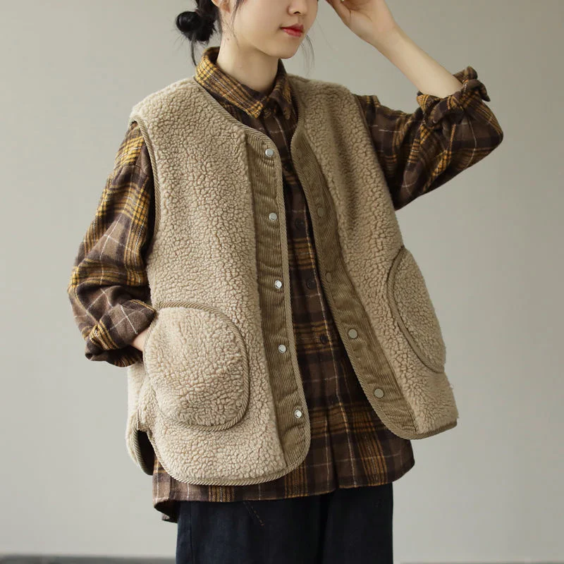 

Women's Double-Sided Wear Vest Autumn Winter New Retro Casual Loose plus Size Svel Corduroy Jaet Outerwear