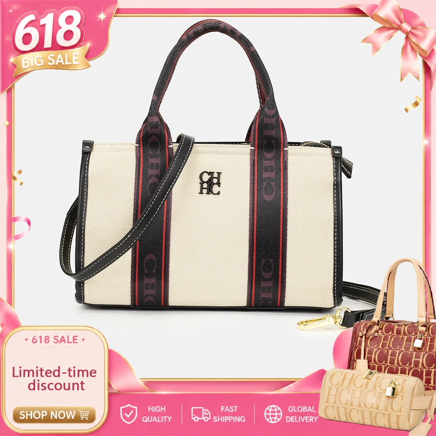 

CH Fashion Canvas Handbag Portable Classic Style Design High Quality 2025 New Autumn/Winter Women's Shoulder Bag