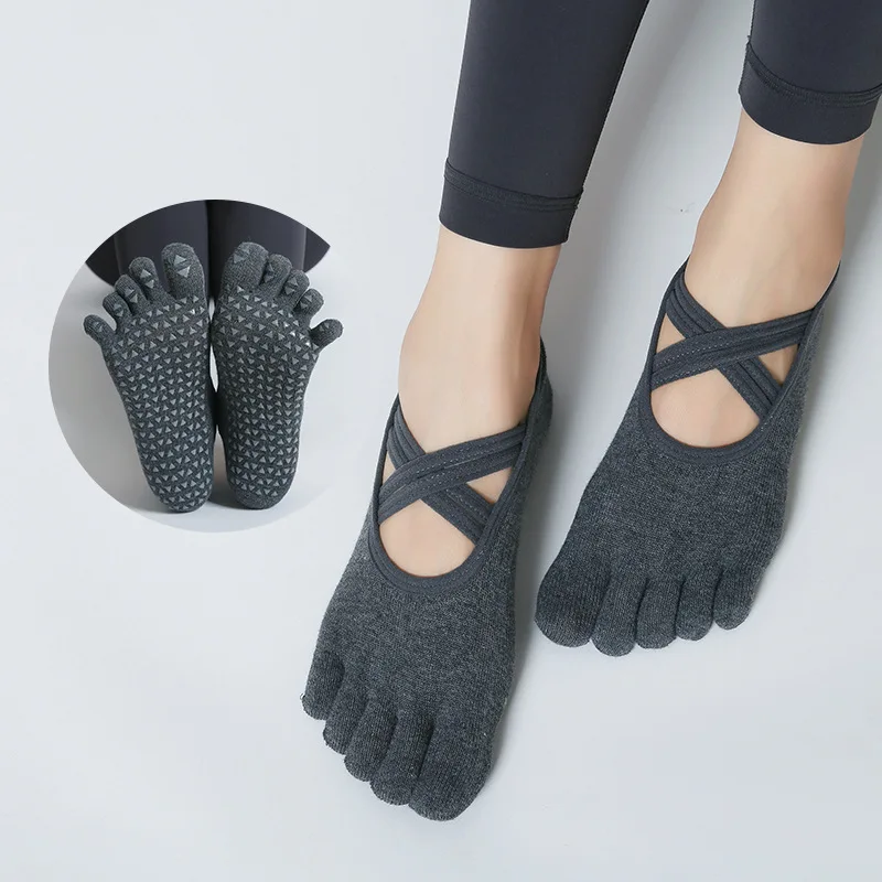 Damen Fünf-Finger-Yoga-Socken Professionelle Silikon-Antirutsch-Ballett-Pilates-Socken Atmungsaktive Bandage-Yoga-Sportsocken für Frauen – Detail 2