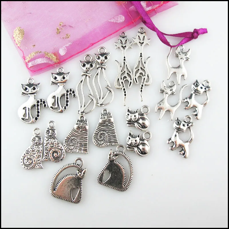 New Lovely Animal Cats Charms Antiqued Silver Plated Pendants For Gifts Jewelry