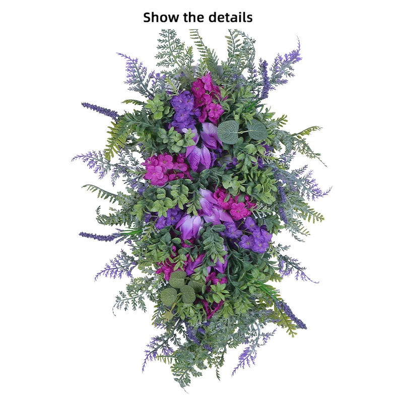 

Spring Summer Tulip Wreath Summer Artificial Flower Lavender Garland Home Decoration for Wedding Entrance Garden Front Door