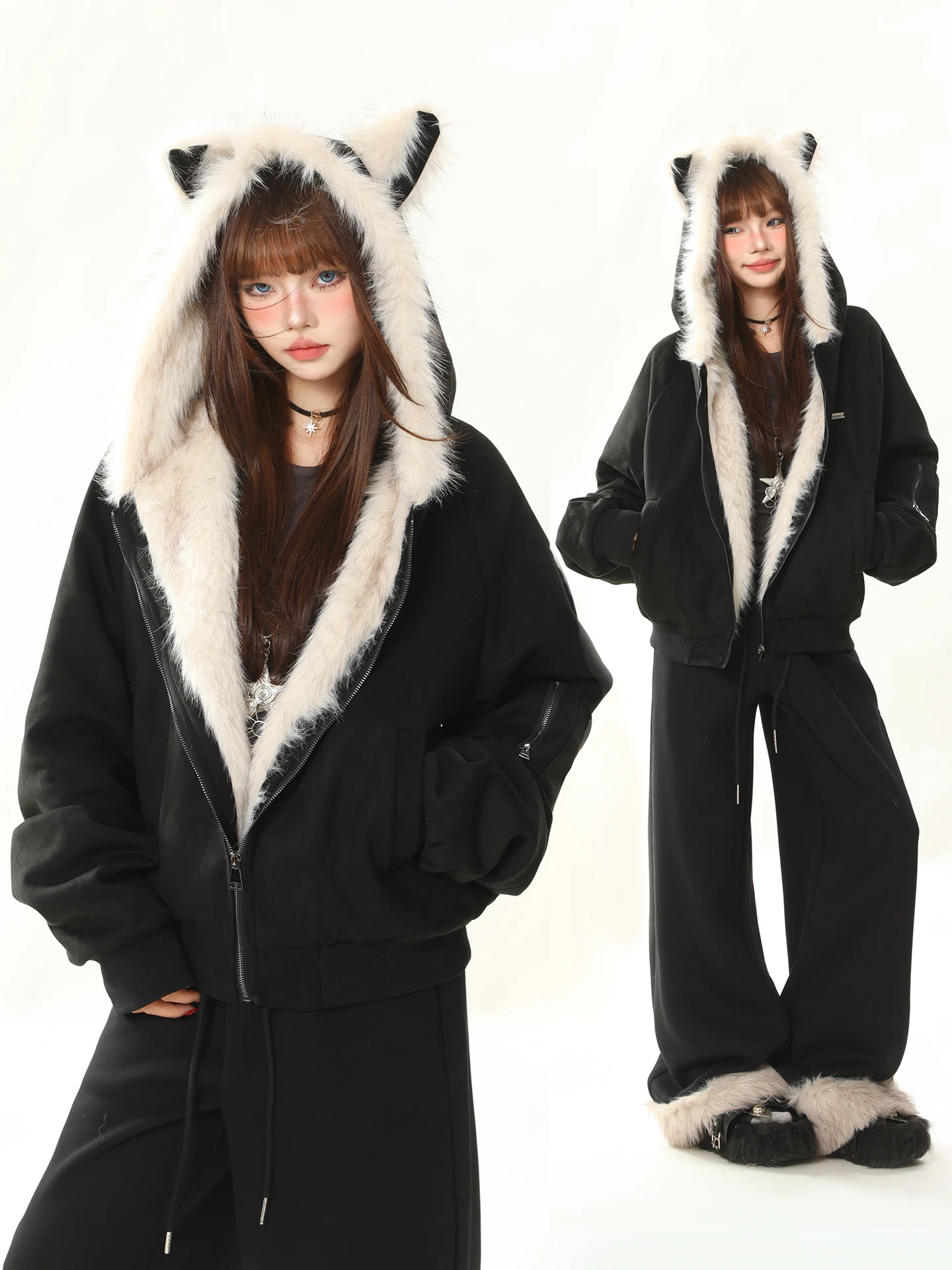 

AONW Американская ретро-куртка из замши с капюшоном в виде собачьих ушей, с меховым воротником, бренд Mountain Eagle, свободная хлопковая верхняя одежда для женщин