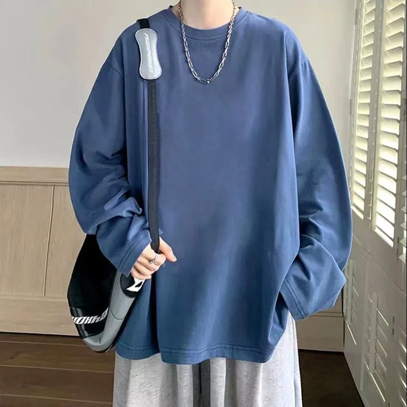 T-shirt a maniche lunghe ampia e comoda con cappotto inferiore Felpa con cappuccio girocollo alla moda di marca alla moda in stile Hong Kong