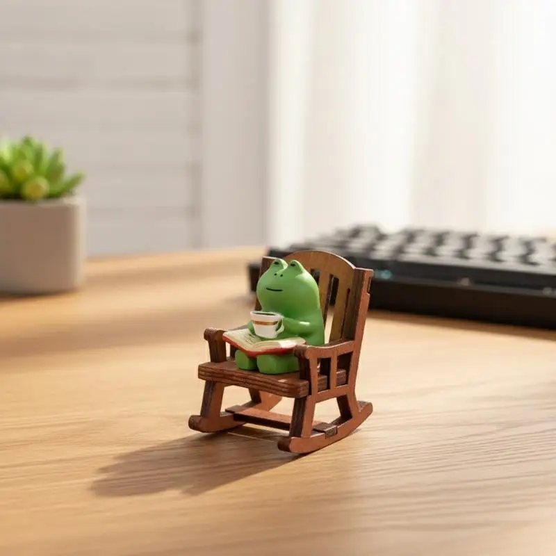 B*1PCS Japanese Resin Accessories Cute Mini Frog Rocking Chair For Room Office Car And Desktop Decoration