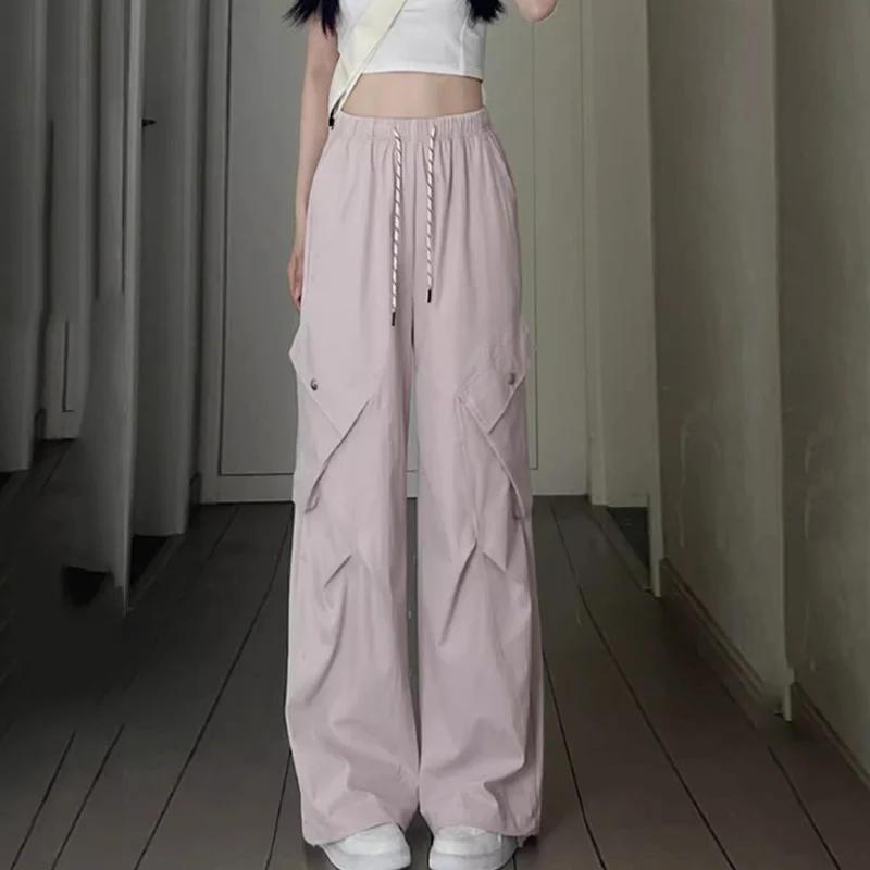 

Модные свободные брюки с высокой талией на шнуровке, женские шикарные широкие брюки-парашюты, женские американские брюки-карго с большим карманом, женские 2025