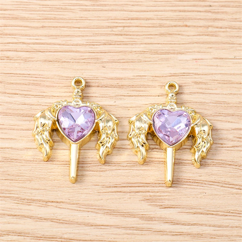 5 Stück 19 x 25 mm niedliche Kristall-Herzflügel-Anhänger für die Schmuckherstellung, Halsketten, Ohrringe, Armbänder, Zubehör, DIY, Basteln, Geschenk – Detail 3