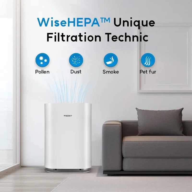 Home Covers 1728 sq. ft WiseHEPA™ Filtration Removes Smoke, Dust, Odors Smart Large Room Air Cleaner with 7-Speed