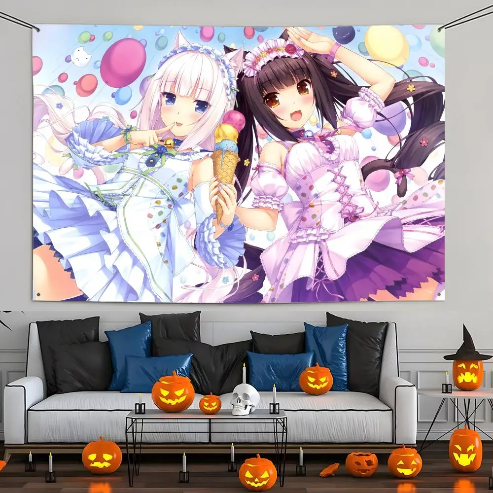 Anime Nekopara Film Klebende DIY-Wandfahnen Wandbehang Wandteppich Outdoor-Dekoflagge Hintergrunddecke