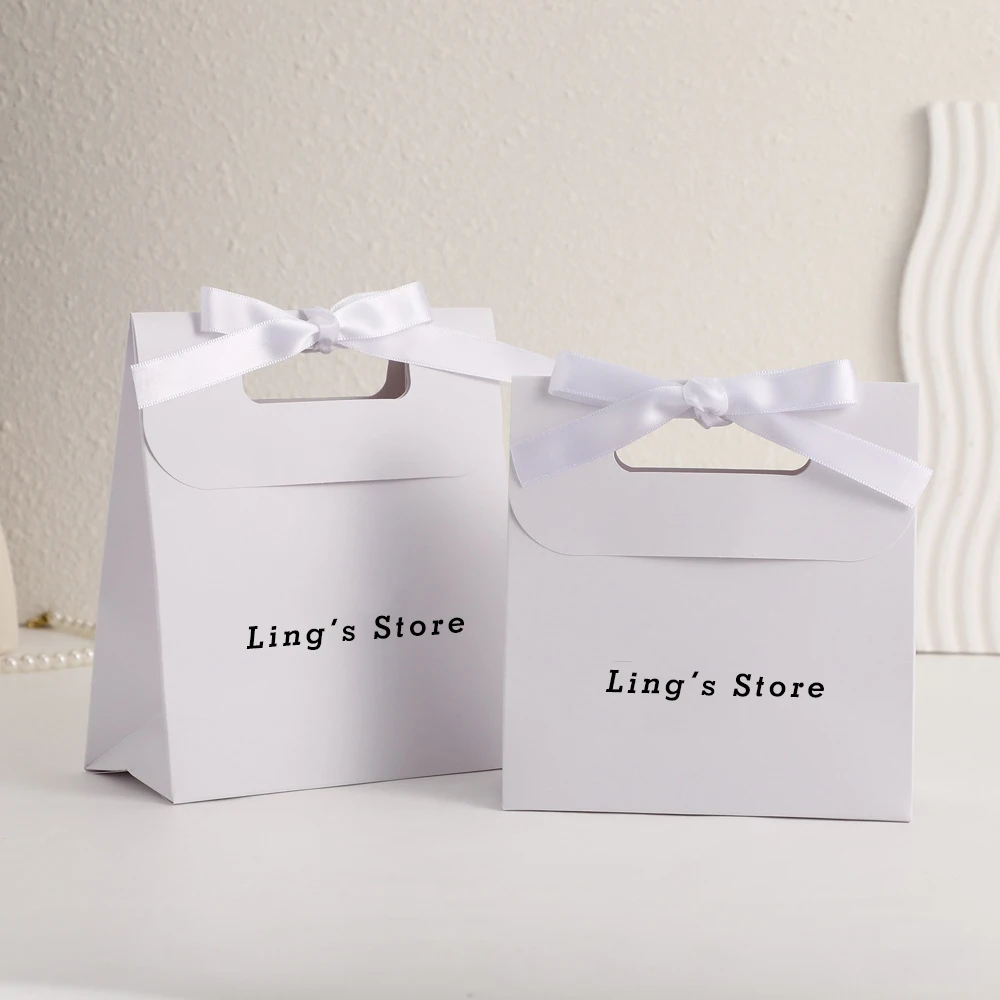 

50/100 шт. 14,5x15,5x7,5 см большая сумка для ювелирных изделий, бумажные свадебные сувениры, бумажный чехол с ручкой и бантом, индивидуальный логотип, косметический органайзер