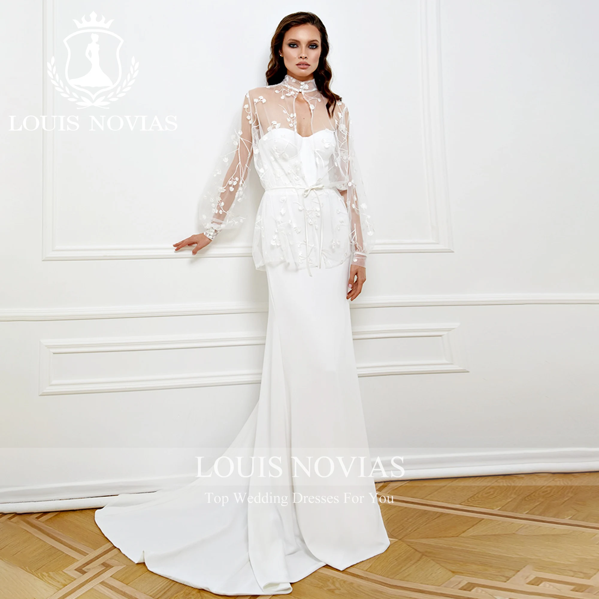 LOUIS NOVIAS vestido De Novia De sirena con chaqueta Sexy De ensueño sin tirantes drapeado cepillo tren vestido De Novia elástico Vestidos De Novia