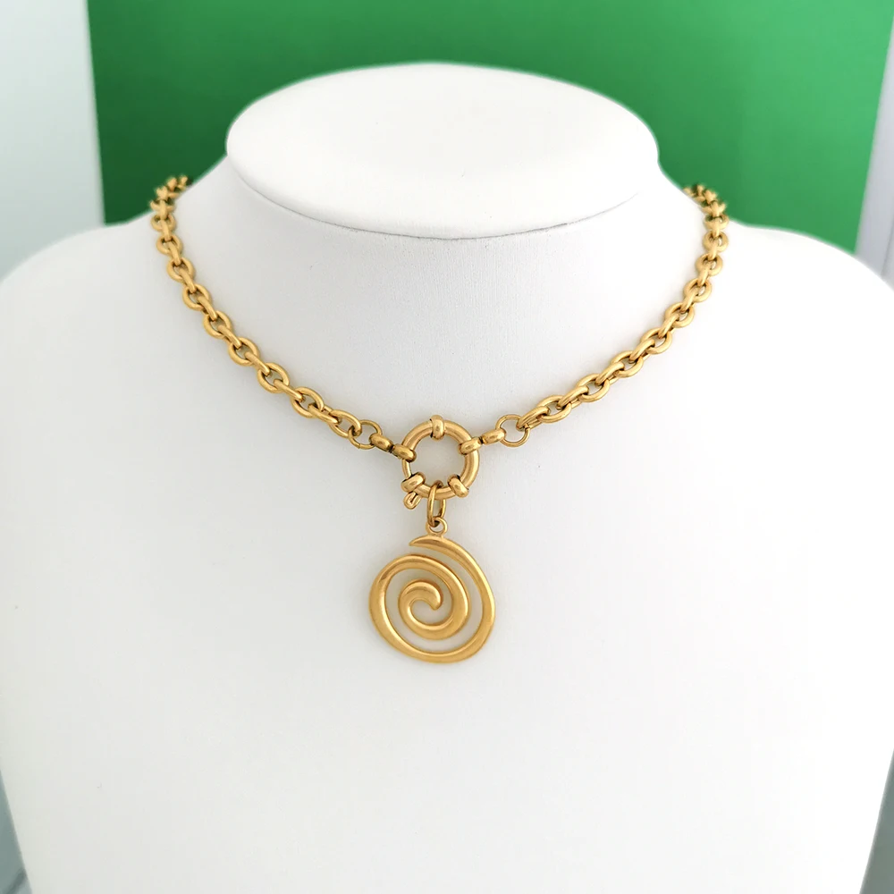 QMHJE Anker Verschluss Halskette Frauen Männer Halsband Edelstahl Geometrische Link O Kette Grundlegende DIY Gold Silber Farbe Schnalle Design – Detail 3