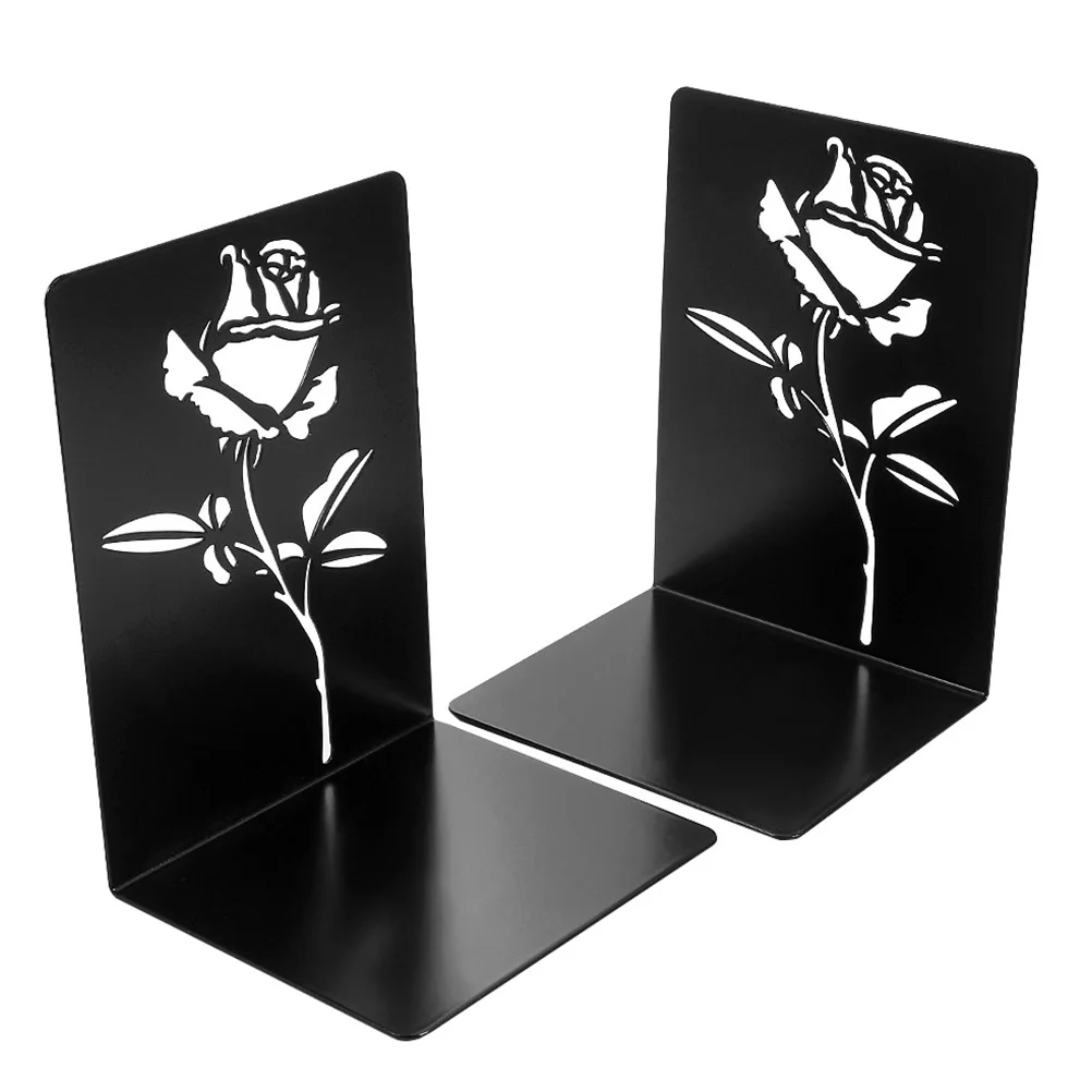 

2pcs Hollow Rose Desktop Bookend Metal Book Rack For Home Office Library Storage Organizer Tabletop Display Stand