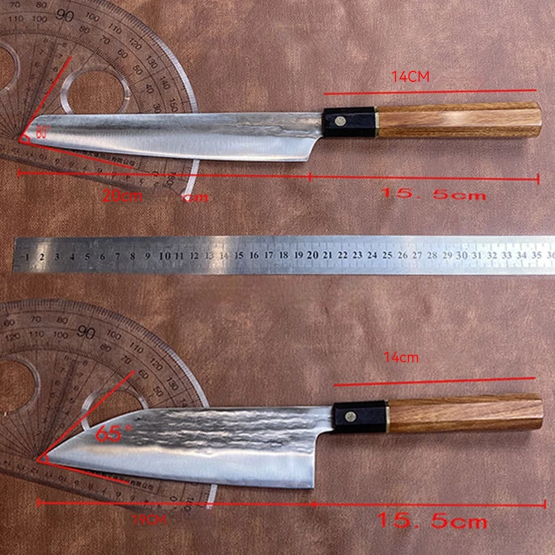 Nóż do sashimi z podwójnym ostrzem Tasak szefa kuchni Tynny Krojenie ryb Sushi Ręcznie robiony japoński nóż kuchenny Narzędzia kuchenne Drewniany uchwyt — zdjęcie 3