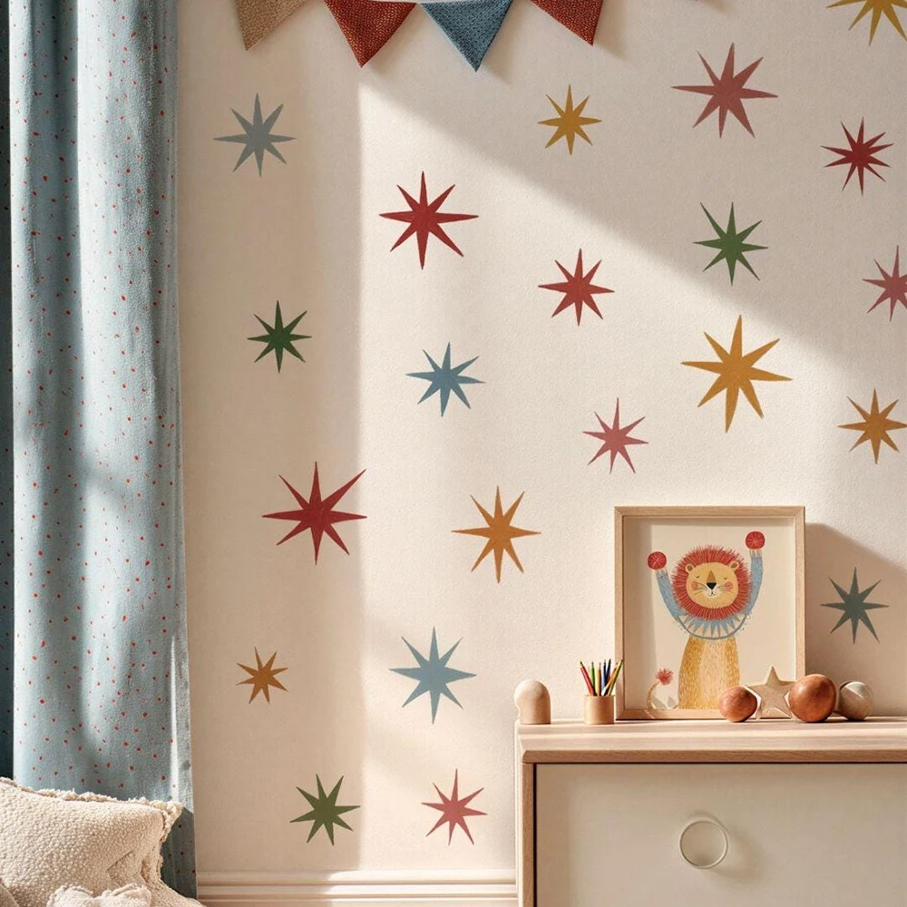 Irregular Rainbow Star Wall Decals Abstract Geometric Circus Diamond Harlequin Fabric Wall Stickers Bathroom Bedroom Playroom