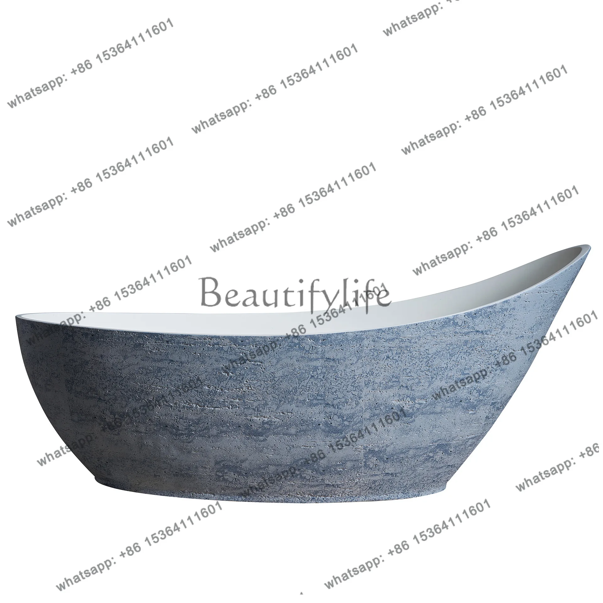 

French retro travertine freestanding bathtub creative light luxury hotel moon-shaped concubine bathtub