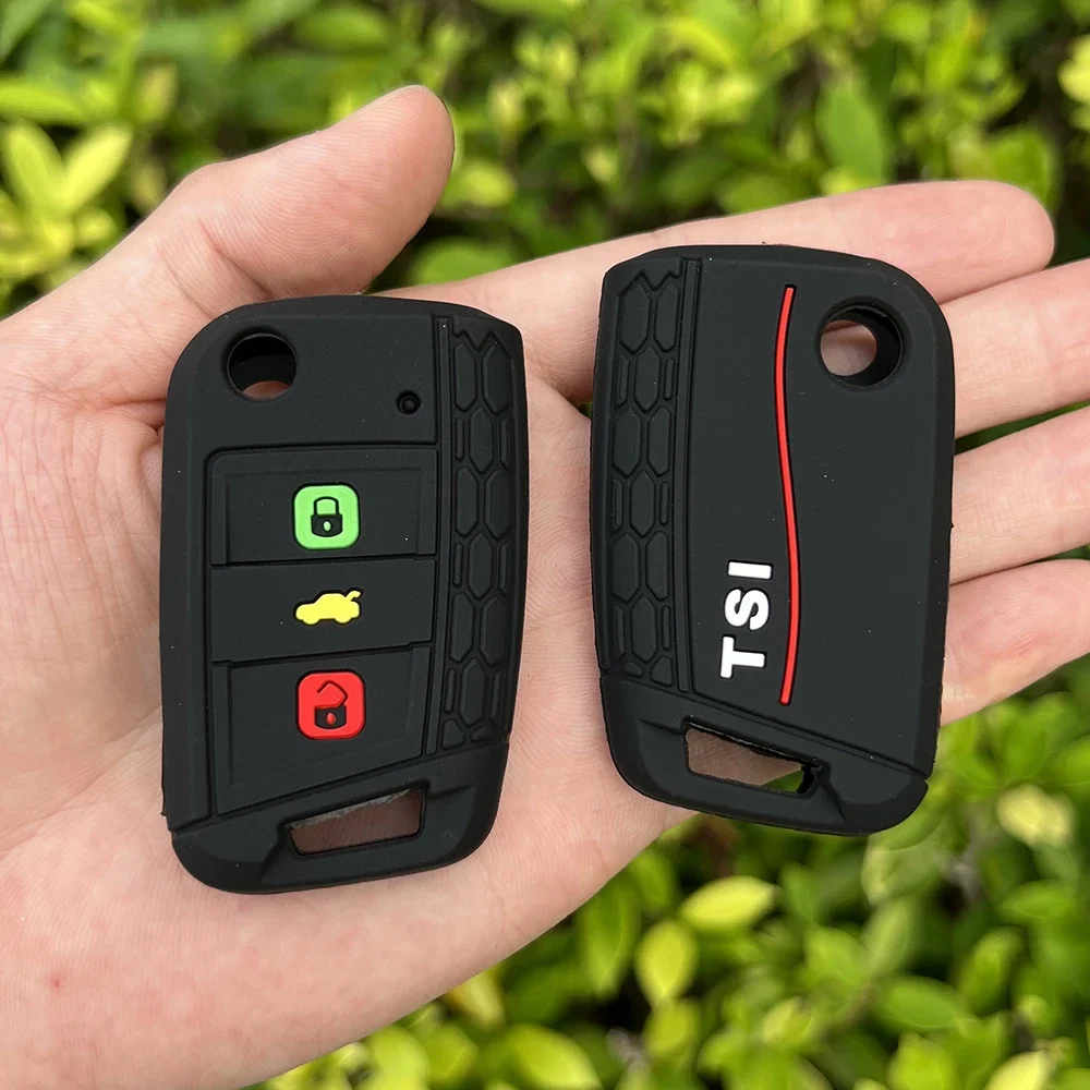 Silicone Car Key Case Cover For Volkswagen VW Polo Golf 7 Tiguan R TSI K7 MK2 VII T-cross  T-Roc T5 Passat B8 CC Key Chain