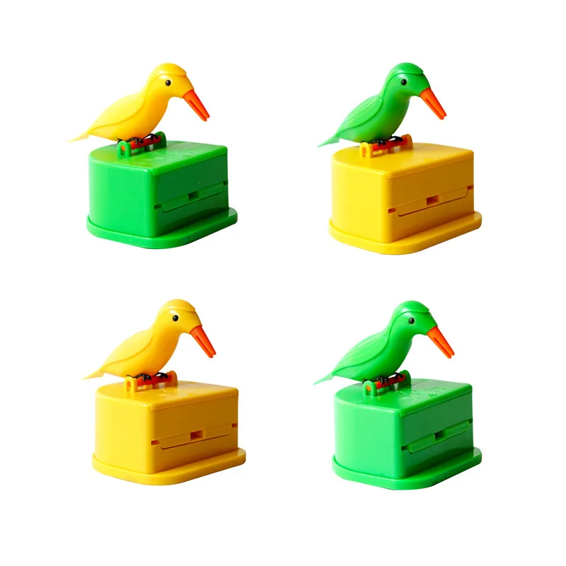 Automatic Pop-up Toothpick Storage Box, Cartoon Bird Press, Dustproof and Moisture-proof, ABS Material, Originality, 1Pcs