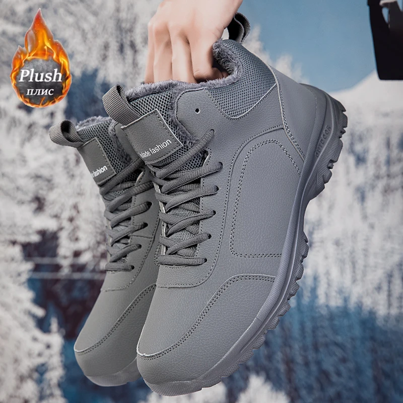 ELUVA Men Waterproof Snow Boots Winter Boots Fur Lined Non Slip Lightweight Thermal Comfort Hiking Outdoor Work Shoes Man