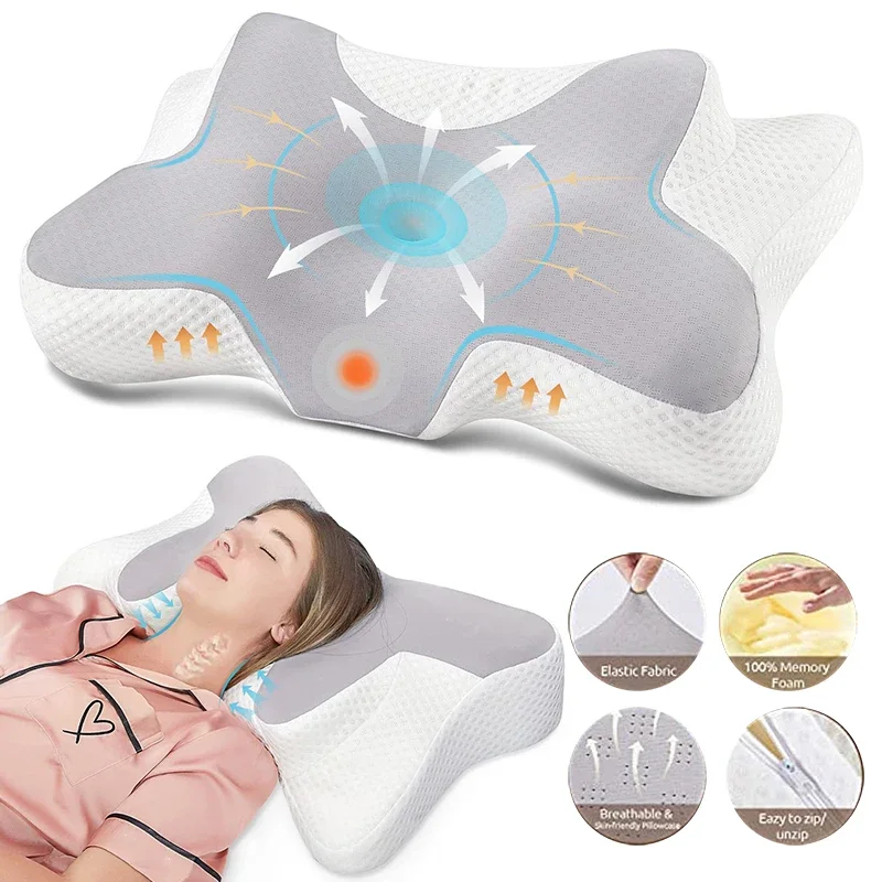 

Memory Foam Pillows for Bed with Cooling Pillow Cover Cervical Neck Pillow for Pain Relief Sleeping Adjustable Ergonomic Pillows