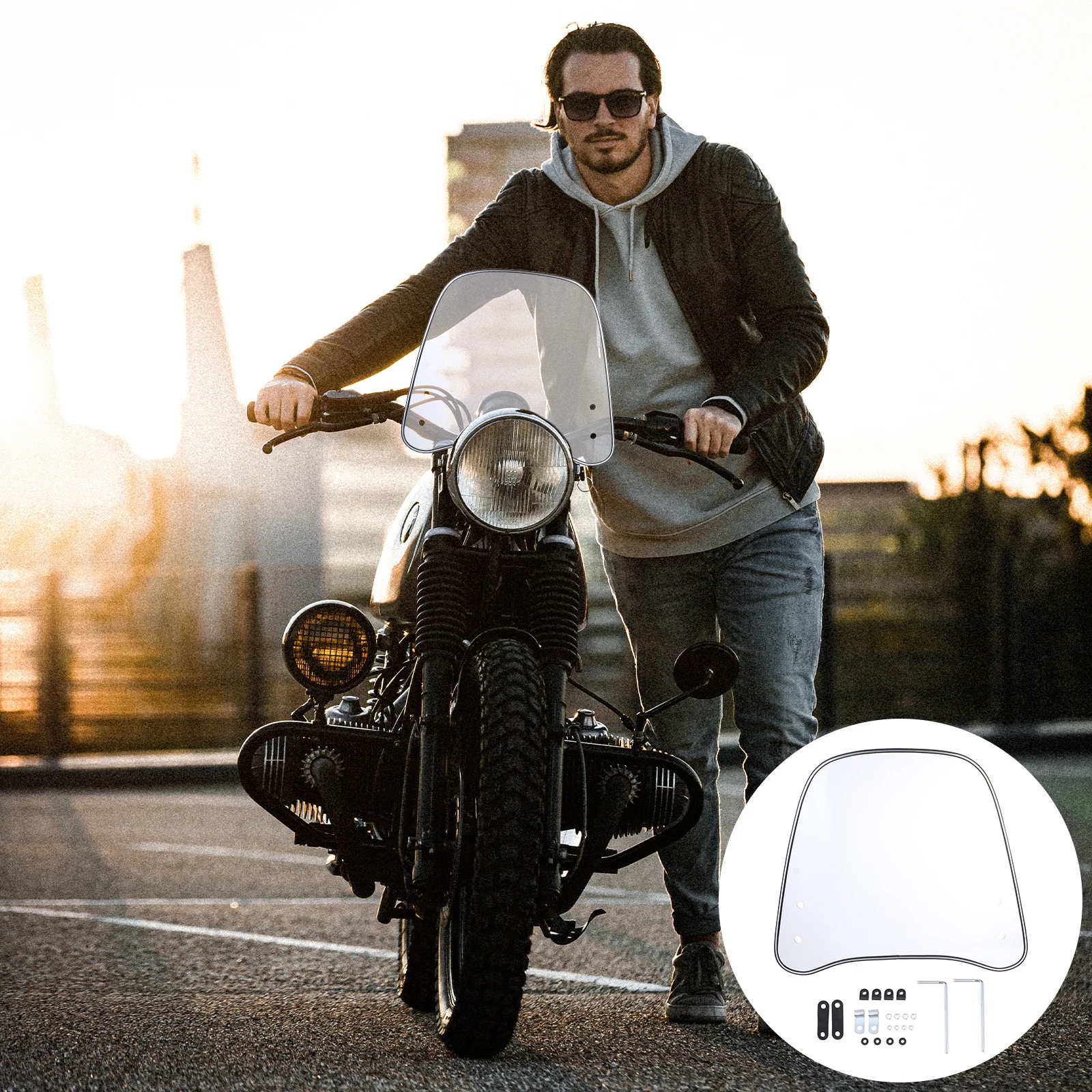 

1Pcs Clear Glass Motorcycle Windscreen Universal Electric Car Wind Deflector Durable High Definition Arc Shape Design