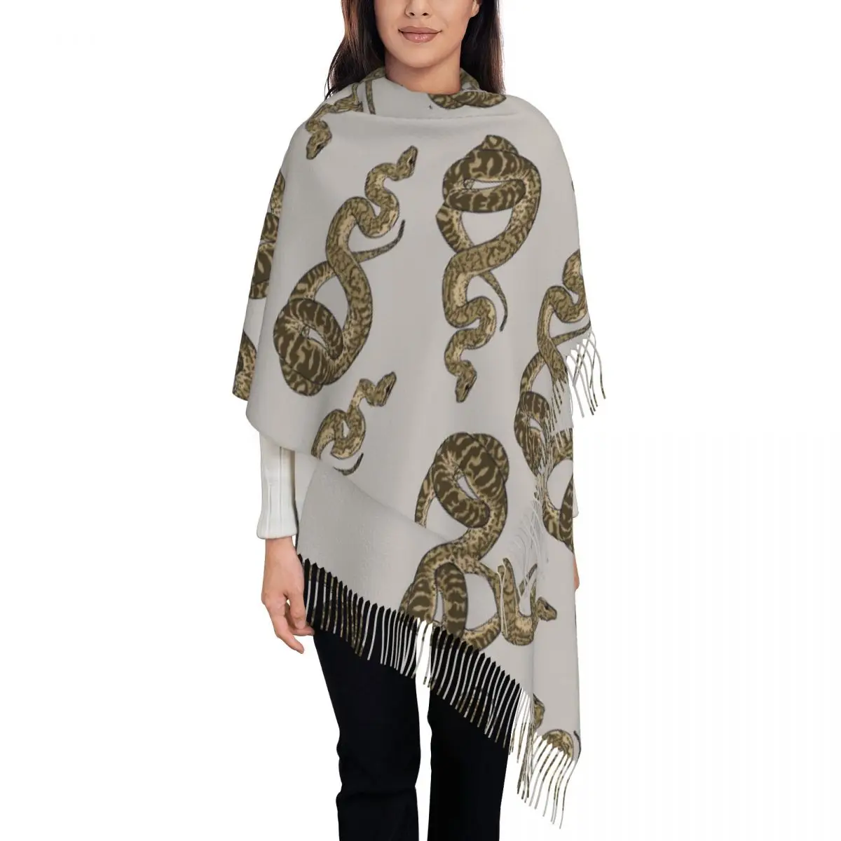 Ball Python Morph Snake Pattern Scarf Tassel Scarves Women Soft Warm Shawls and Wraps Long Fall Winter Shawl Wrap