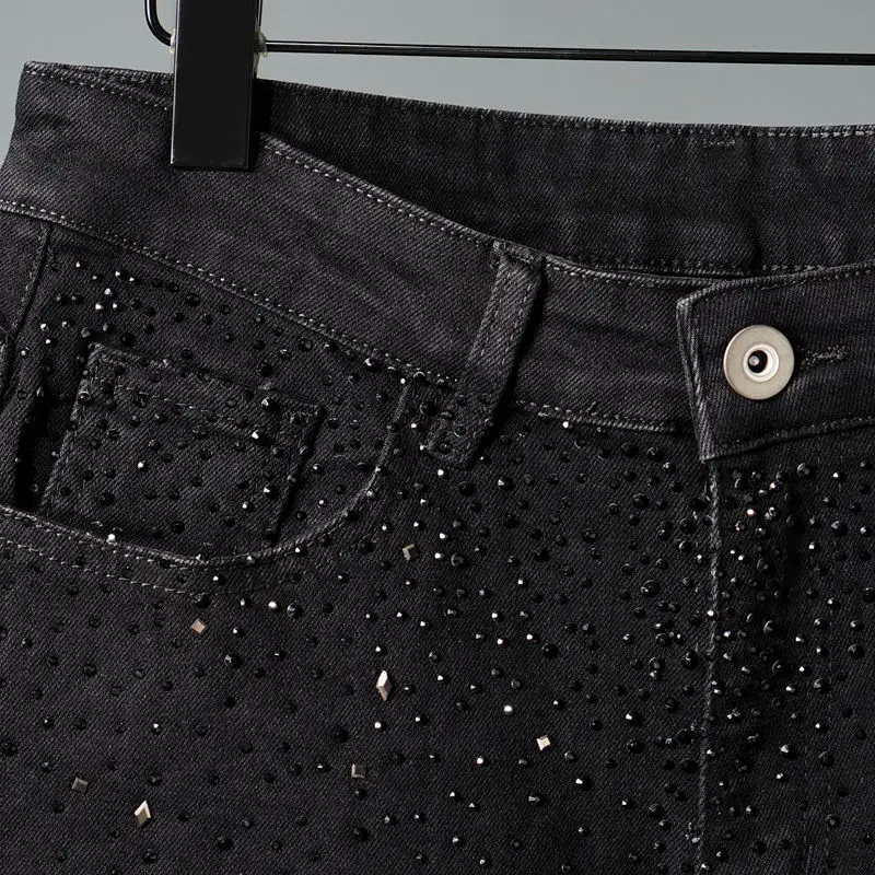 New Slimming Jeans Men's Babysbreath Hot Diamond Black Denim Trousers Trendy Versatile Elastic Small Feet Starry Sky Denim Pants