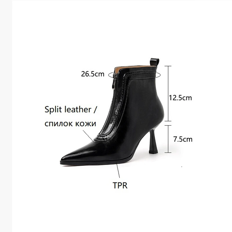 NEW Fall Shoes Women Pointed Toe High Heel Shoes Split Leather Shoes Thin Heel Ankle Boots Women Sexy Mature Zipper Modern Boots