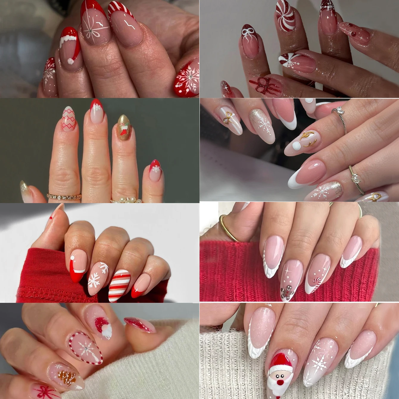 

192/216 шт. стили рождественского дизайна ногтей с шапками Санта-Клауса, трости, снежинки и рождественские елки на ногтях