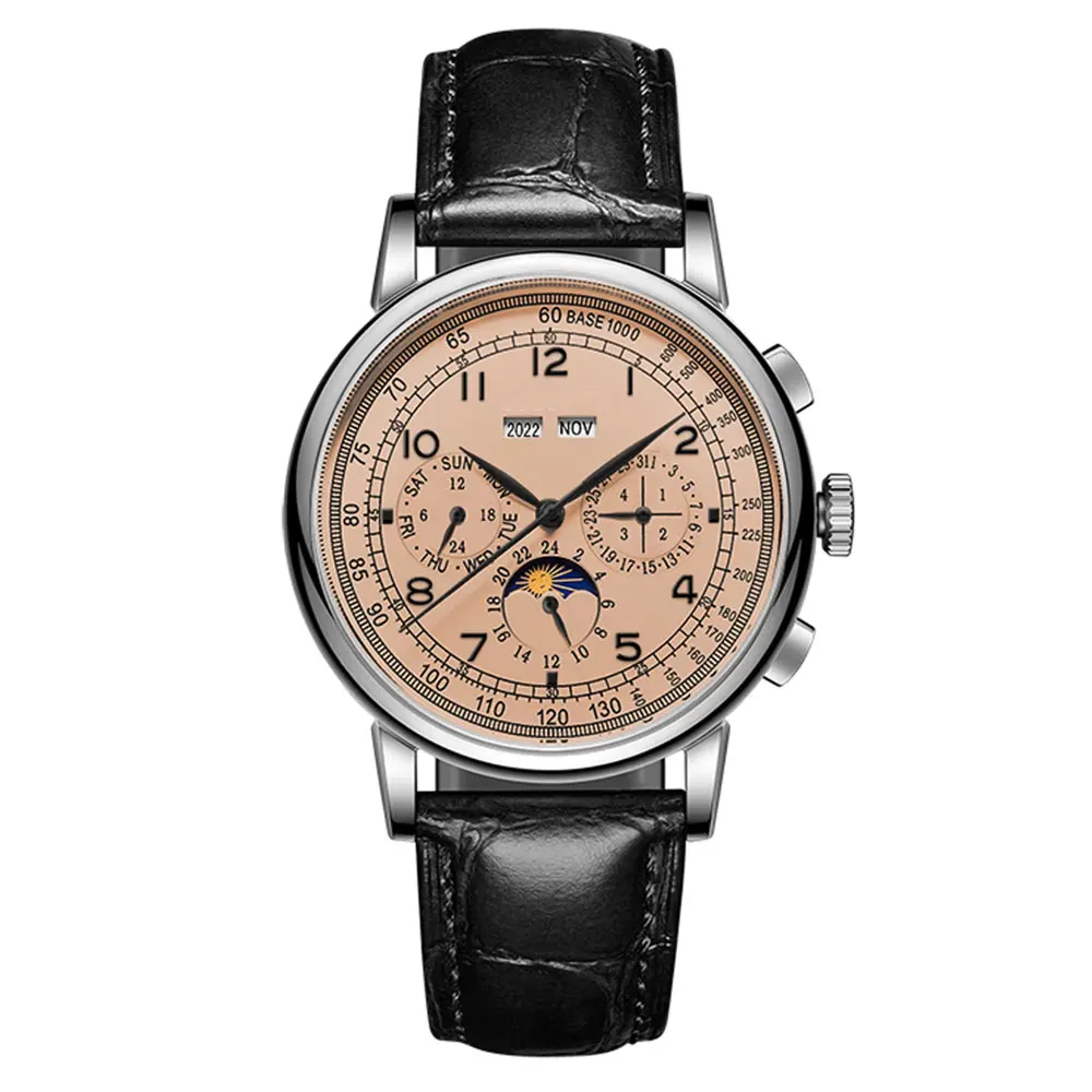 42mm Business Polished Case Mineral Glass Automatic Mechanical Men Watches Year Date Week Watch for Man watch Reloj