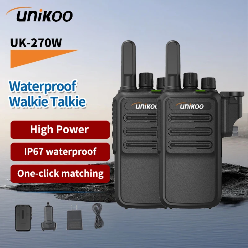 

2 PCS UNIKOO Walkie Talkie UK270W IP67 Waterproof Durable FM Handsfree Long Range Communication Two Way Radios for Camping