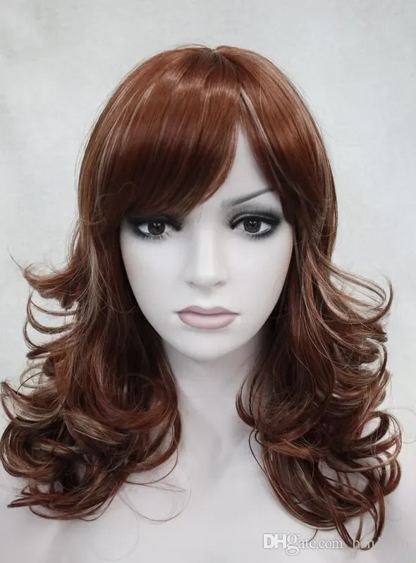 Charming beautiful Hot Quality New l New charming red auburn w/blonde highlight medium length curly women's bangs