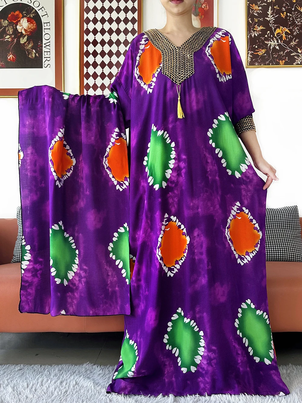 

Новая модель хлопковой абайи с длинными рукавами, женское платье-макси в стиле Дубай, свободное платье с вышивкой золотой нитью, повседневное платье в африканском стиле ED311