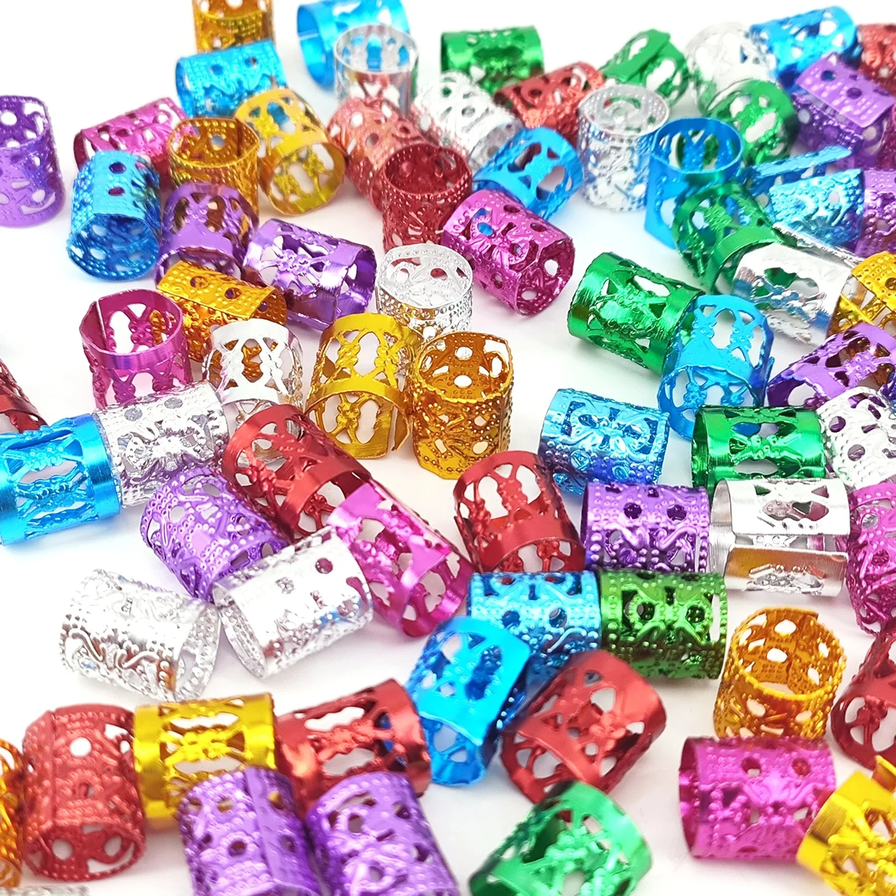 100PCS Multicolor Rings Dreadlocks Beads for Women and Girls, Braid Hair Decoration Colorful Aluminum Ring Adjustable Metal Cuff image 2