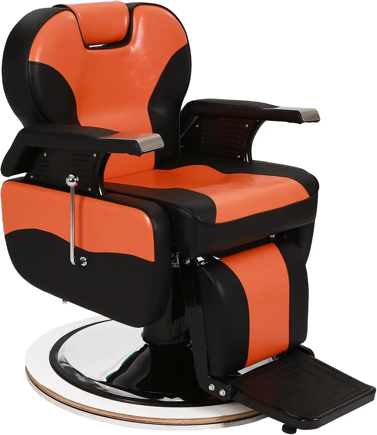 

Heavy Duty Reclining Barber Chair, 360° Swivel & Height Adjustable & Supports up to 440lbs, Black-Orange